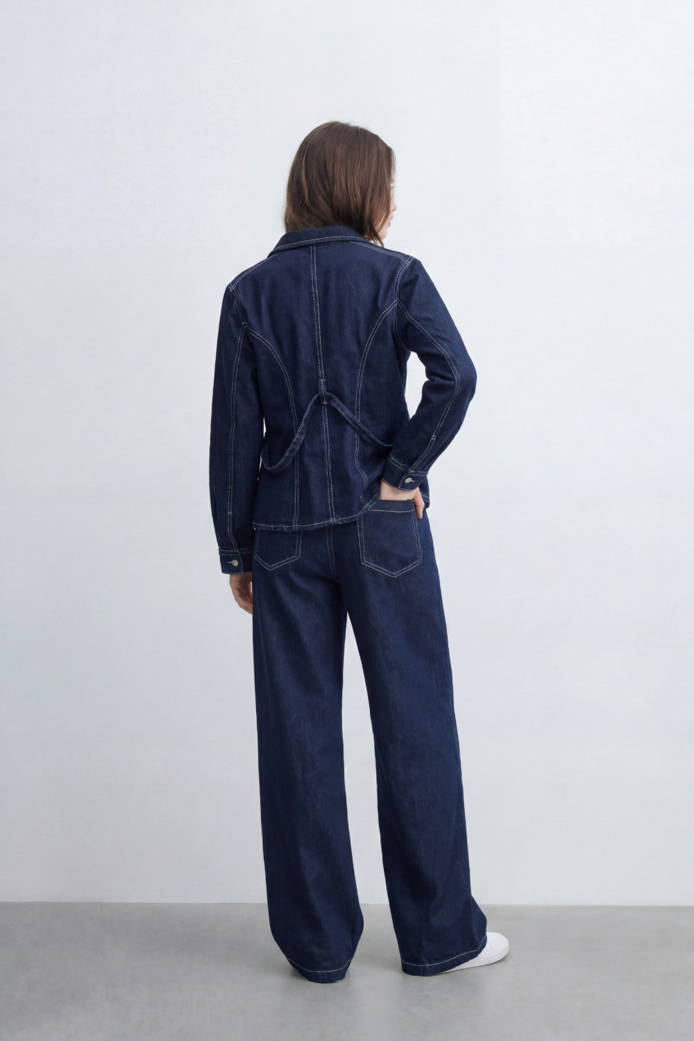 Women’s Tomato Store Denim Tie Waist Co-Ord Set With Washed Denim Texture Contrast Stitch Detailing Button Front Outfit