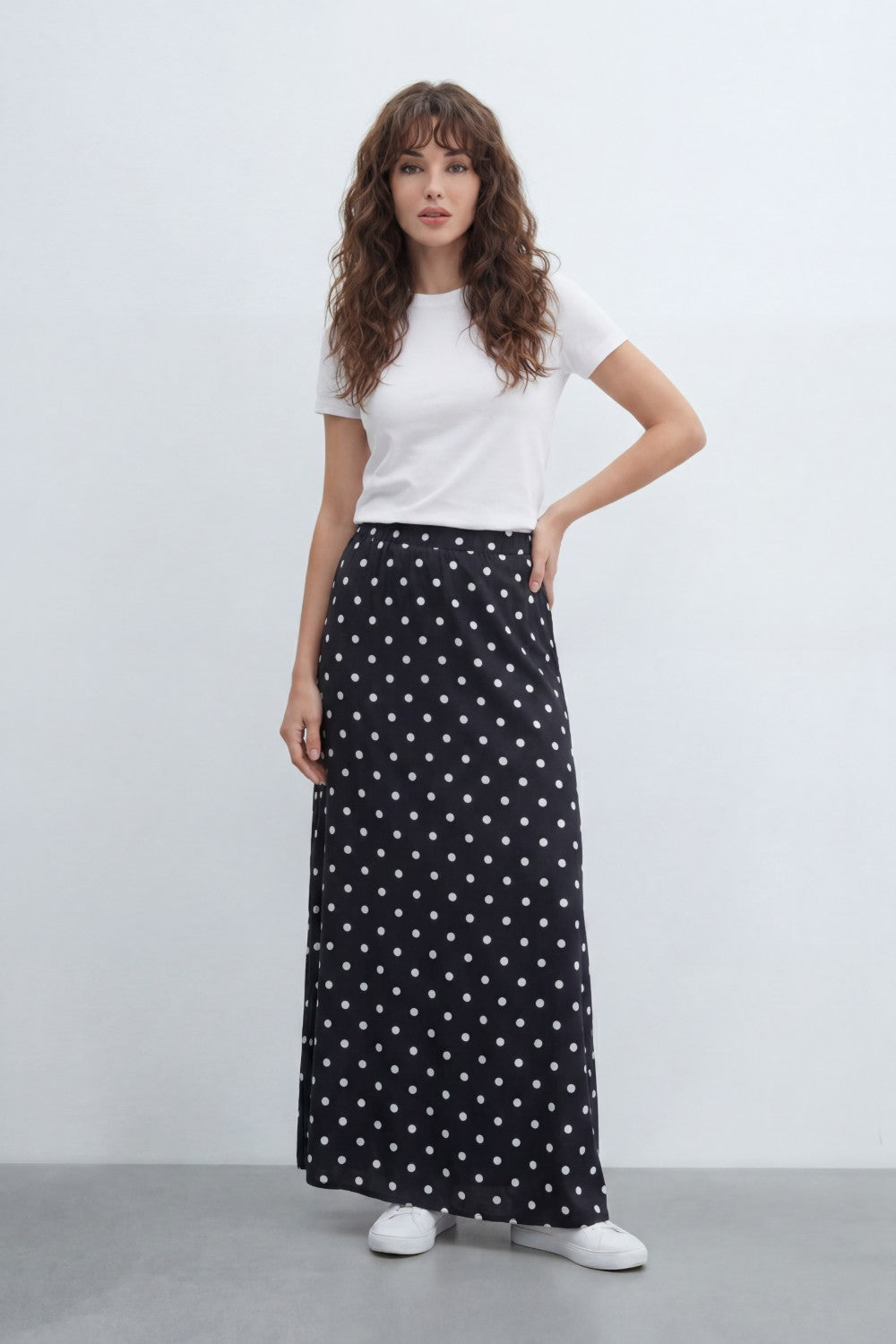 Women’s Tomato Store Dot Flow Maxi Skirt With Smooth Woven Texture Allover Polka Dot Print Regular