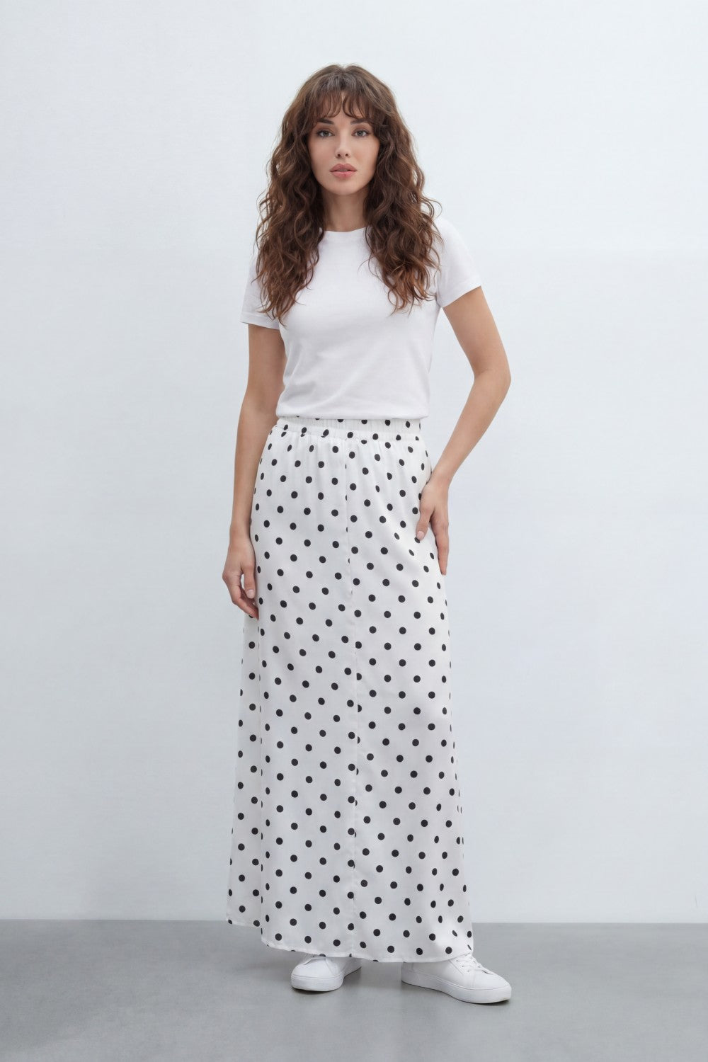 Women’s Tomato Store Dot Flow Maxi Skirt With Smooth Woven Texture Allover Polka Dot Print Regular