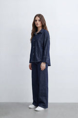 Women’s Tomato Store Soft Fade Chambray Set With Washed Denim Look Texture Subtle Slub Surface Wide Sleeves Outfit