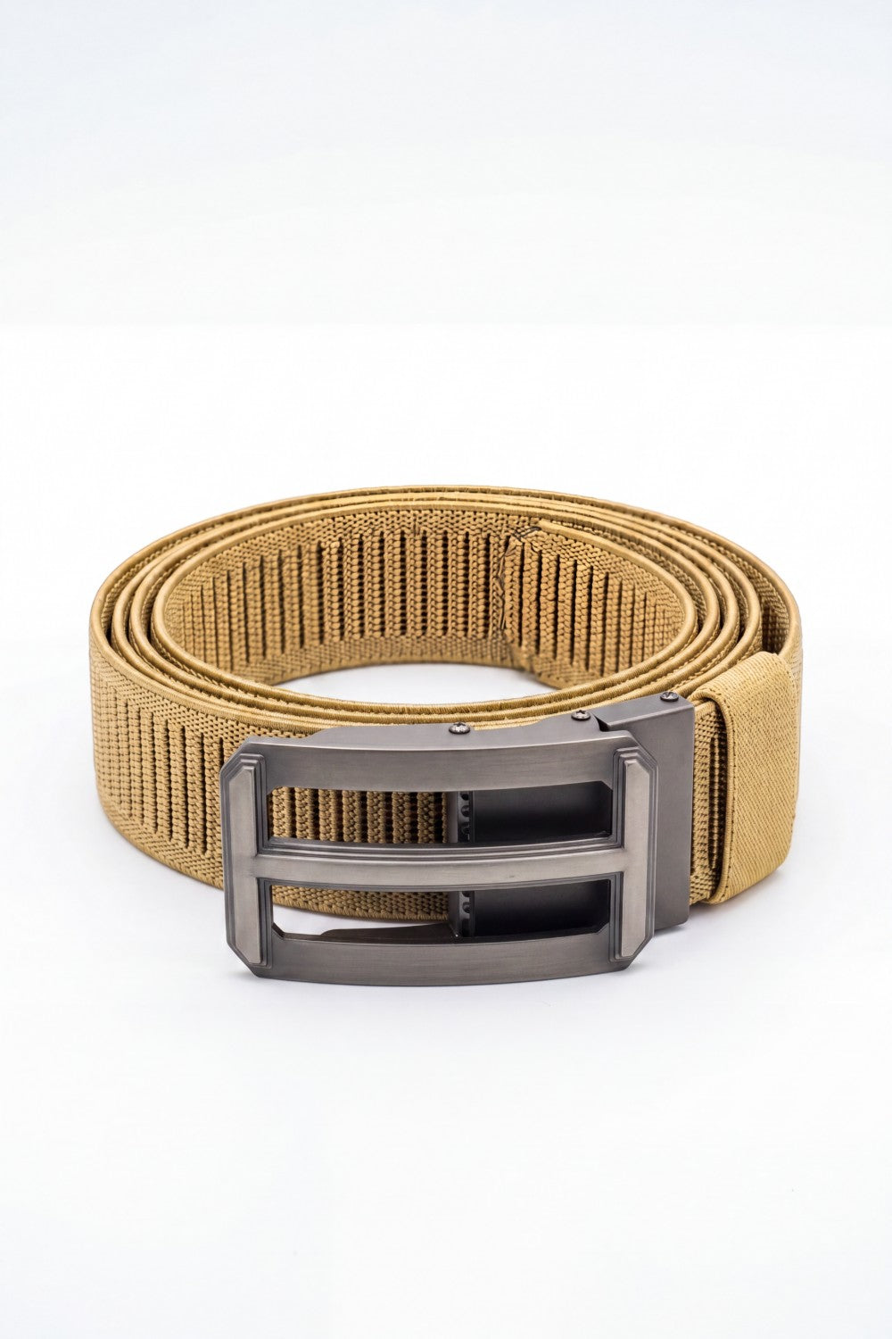 Men’s Tomato Store Ribbed Woven Belt Built Strong Strap Double Bar Buckle Adjustable Slide Fit Durable Edge Stitching