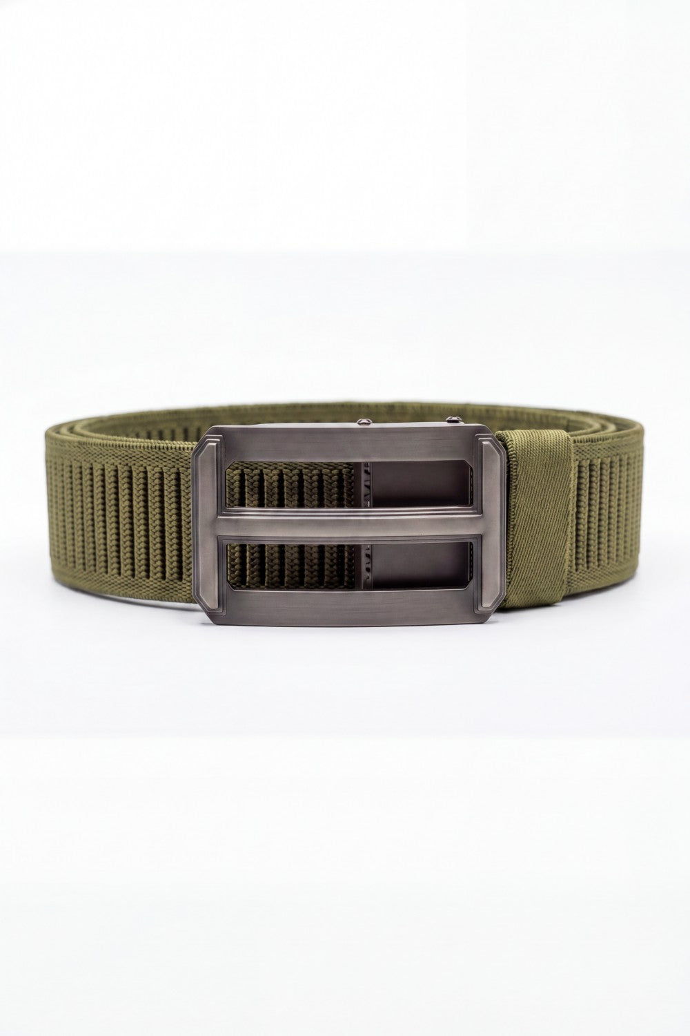 Men’s Tomato Store Ribbed Woven Belt Built Strong Strap Double Bar Buckle Adjustable Slide Fit Durable Edge Stitching