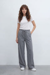 Women’s Tomato Store Breeze Drawcord Straight Pants With Linen Look Slub Texture Plain Washed Surface