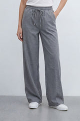 Women’s Tomato Store Breeze Drawcord Straight Pants With Linen Look Slub Texture Plain Washed Surface