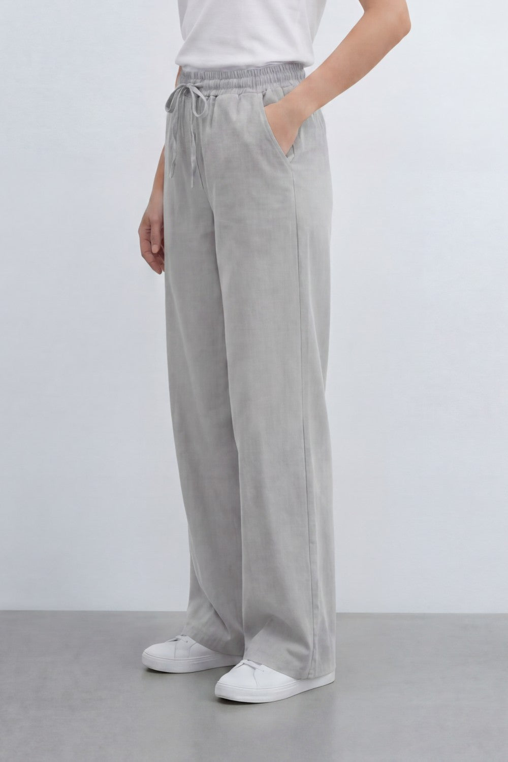 Women’s Tomato Store Breeze Drawcord Straight Pants With Linen Look Slub Texture Plain Washed Surface