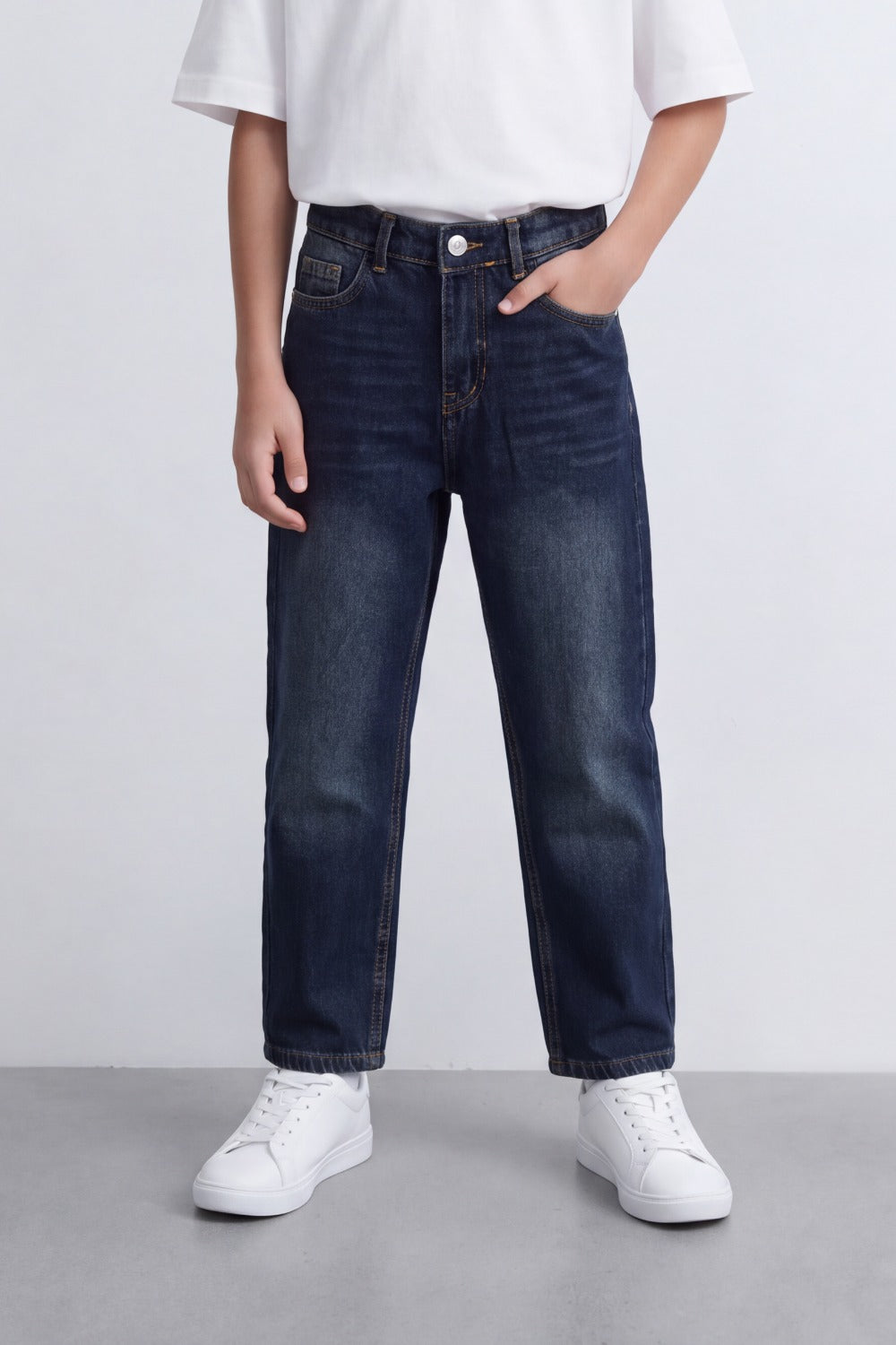 Boy's Tomato Store Dark Wash Denim Jeans Pants Subtle Faded Effect Classic Five-Pocket Boyfriend