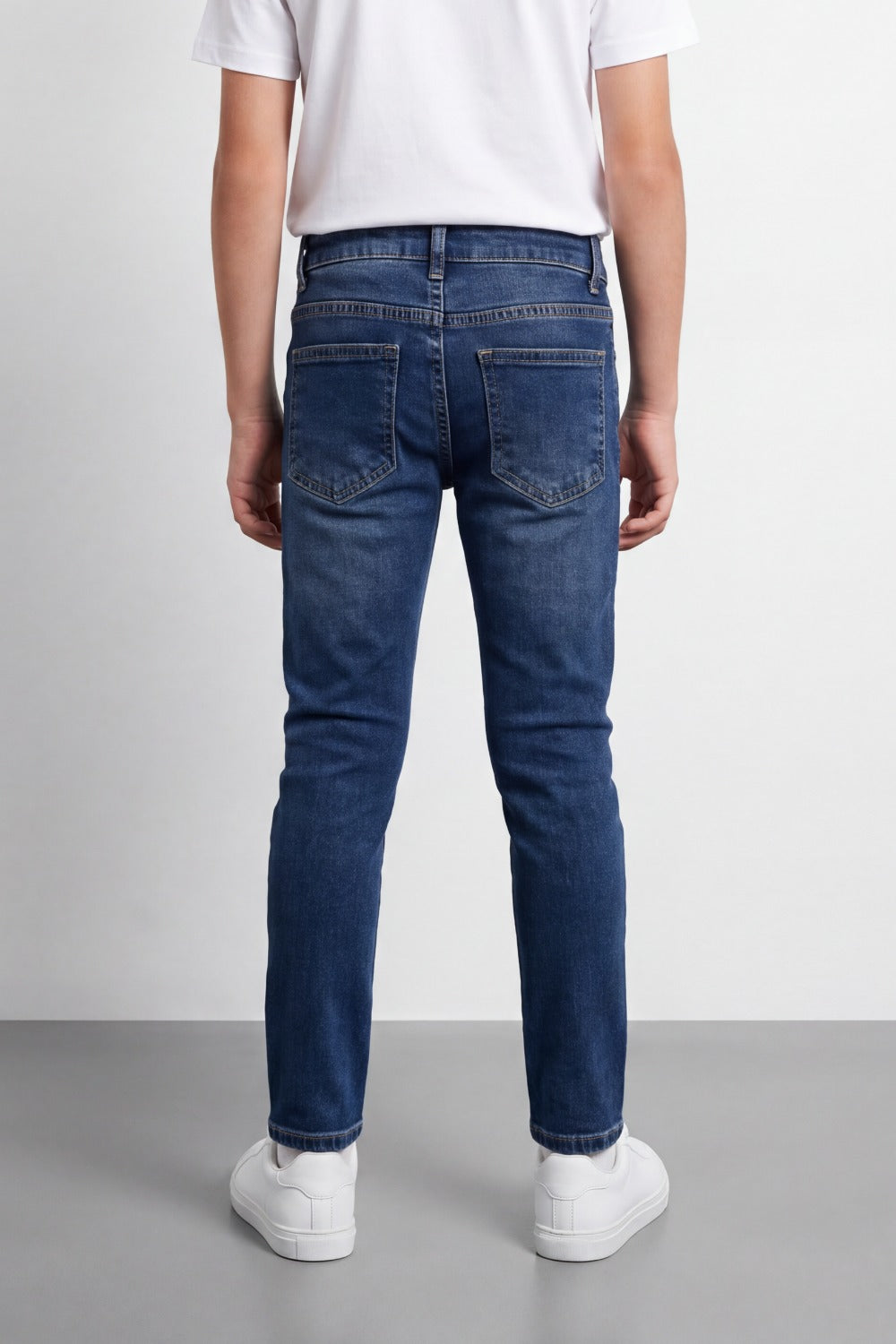 Boy's Tomato Store Mid-Wash Denim Jeans Subtle Whisker Fade Classic Five-Pocket Design Slim Fit