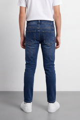 Boy's Tomato Store Mid-Wash Denim Jeans Subtle Whisker Fade Classic Five-Pocket Design Slim Fit