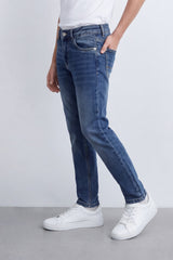 Boy's Tomato Store Mid-Wash Denim Jeans Subtle Whisker Fade Classic Five-Pocket Design Slim Fit