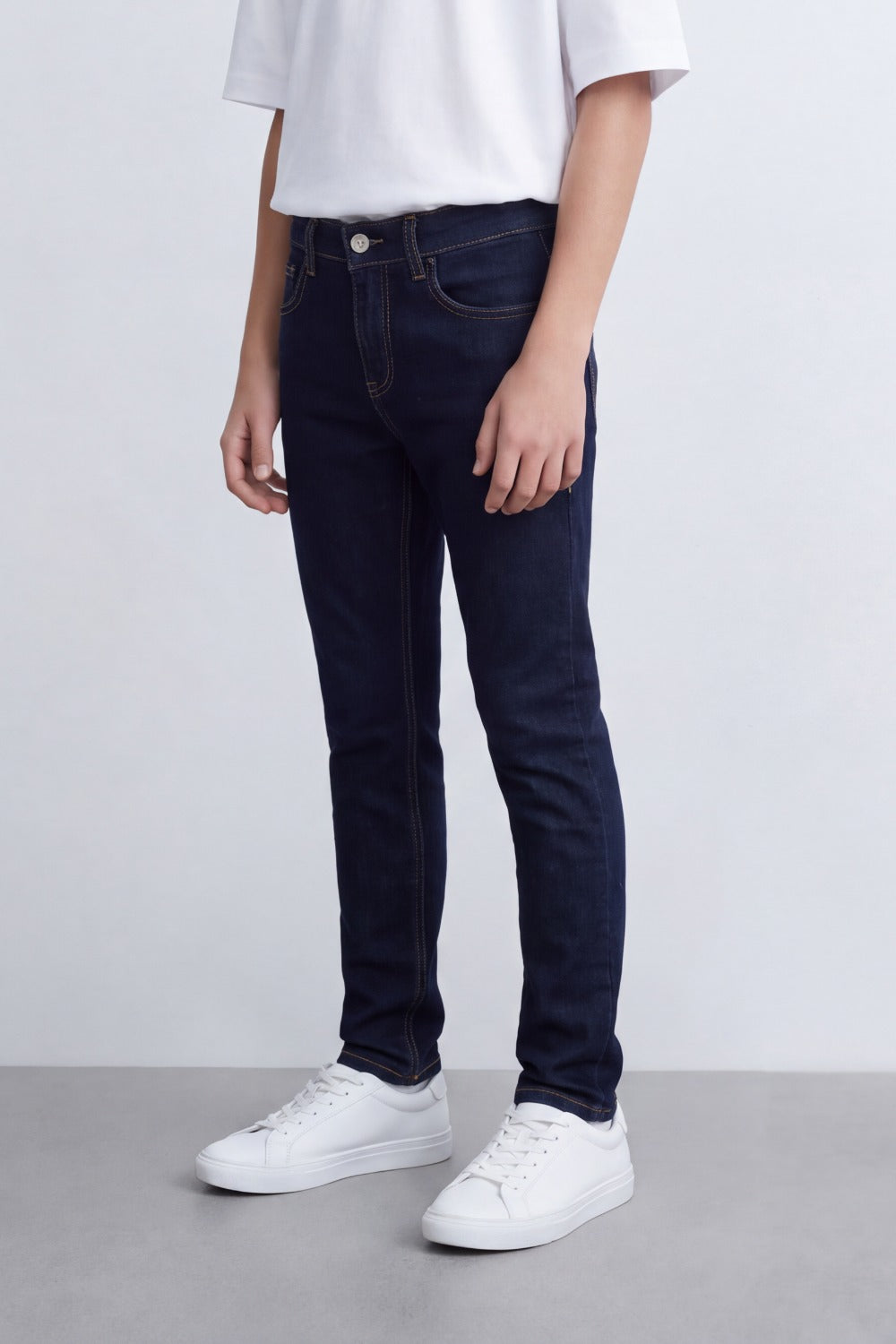 Boy's Tomato Store Mid-Wash Denim Jeans Subtle Whisker Fade Classic Five-Pocket Design Slim Fit