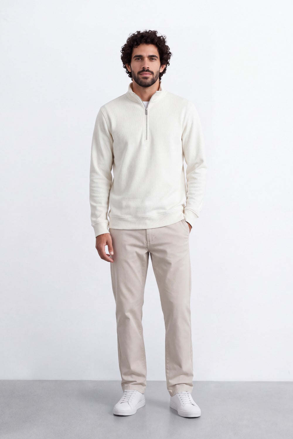 Men's Tomato Store Textured Knit Slim Fit Sweatshirt Quarter-Zip High Neck