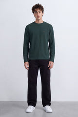 Men's Tomato Store Textured Waffle Knit Long Sleeve Top Minimal Chest Detail Crew Neck T-Shirt