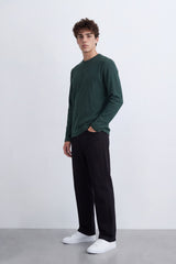 Men's Tomato Store Textured Waffle Knit Long Sleeve Top Minimal Chest Detail Crew Neck T-Shirt
