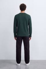 Men's Tomato Store Textured Waffle Knit Long Sleeve Top Minimal Chest Detail Crew Neck T-Shirt
