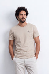 Men's Tomato Store Combed  T-Shirt Minimal Chest Emblem Clean Crew Neck Short Sleeve Slim Fit