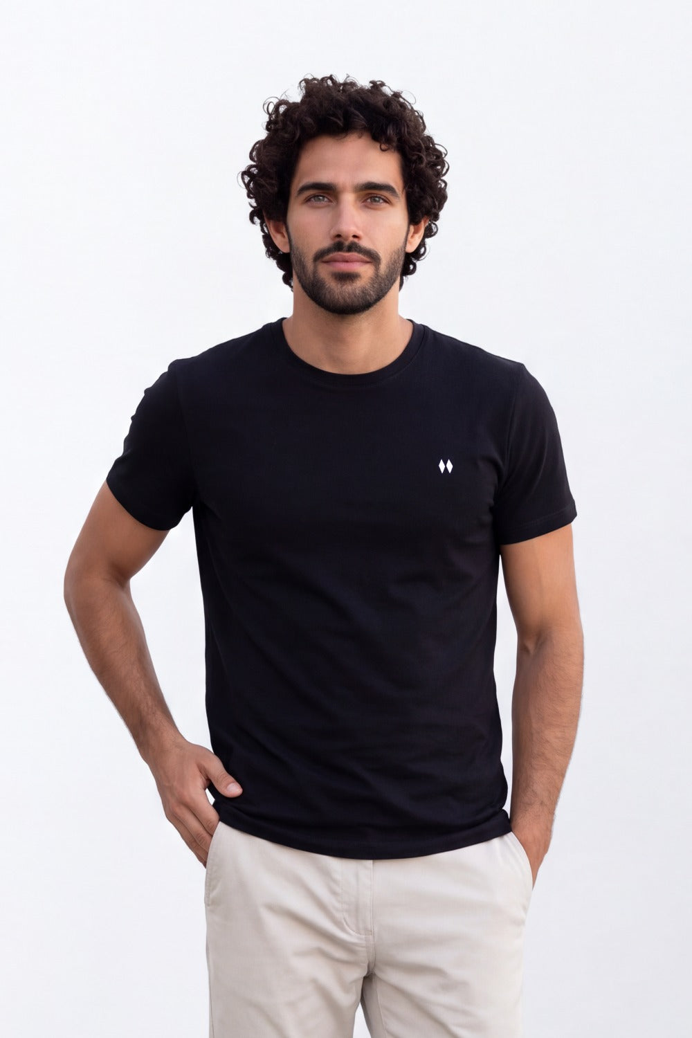 Men's Tomato Store Combed  T-Shirt Minimal Chest Emblem Clean Crew Neck Short Sleeve Slim Fit