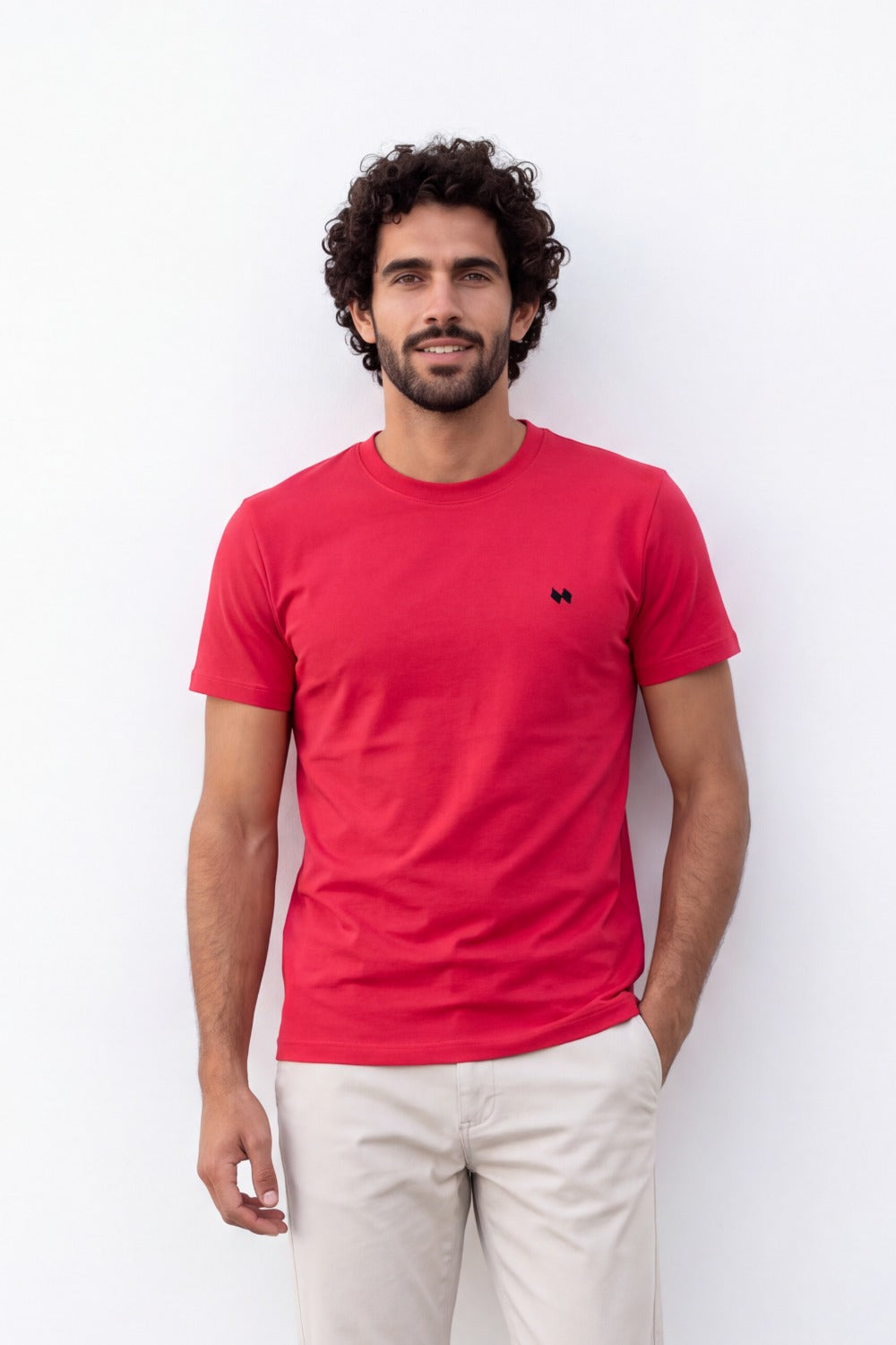 Men's Tomato Store Combed  T-Shirt Minimal Chest Emblem Clean Crew Neck Short Sleeve Slim Fit