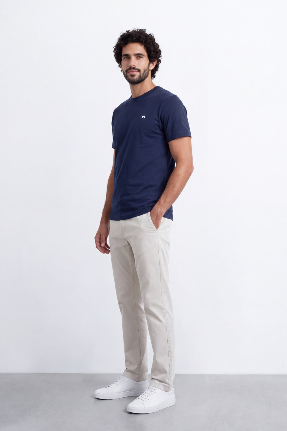 Men's Tomato Store Combed  T-Shirt Minimal Chest Emblem Clean Crew Neck Short Sleeve Slim Fit