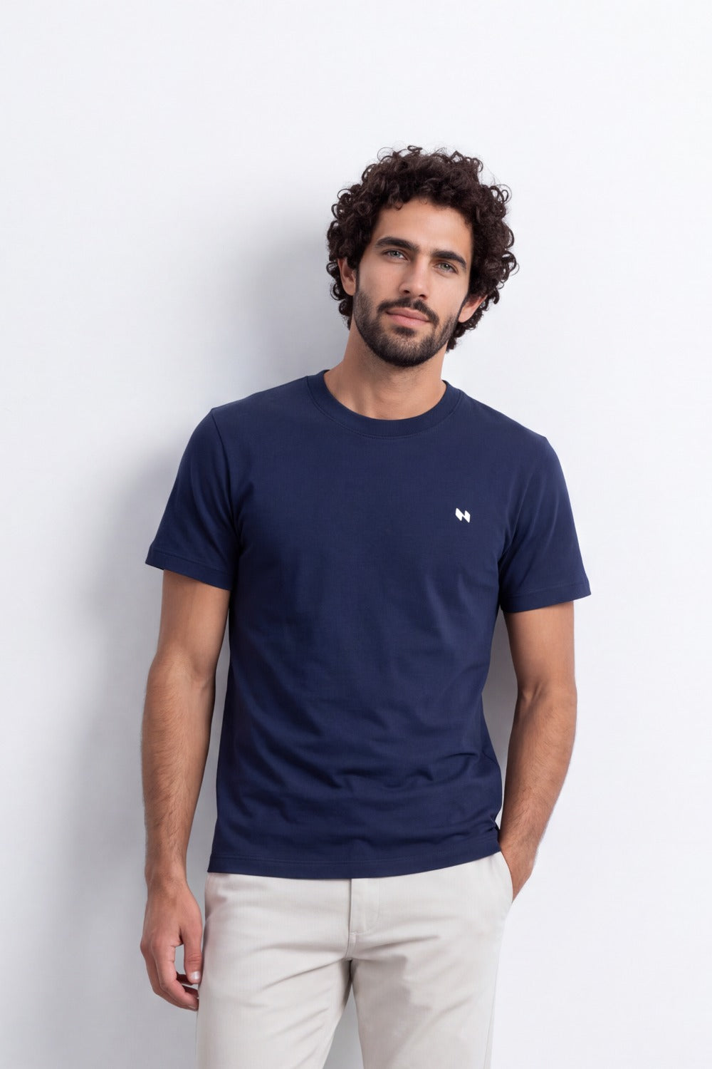 Men's Tomato Store Combed  T-Shirt Minimal Chest Emblem Clean Crew Neck Short Sleeve Slim Fit