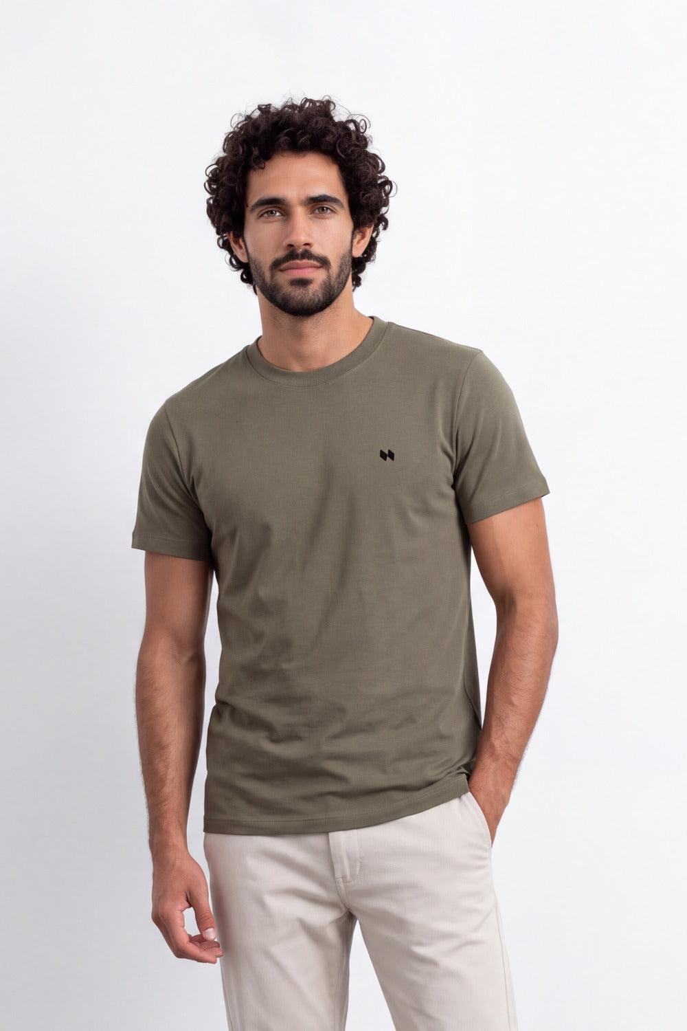 Men's Tomato Store Combed  T-Shirt Minimal Chest Emblem Clean Crew Neck Short Sleeve Slim Fit