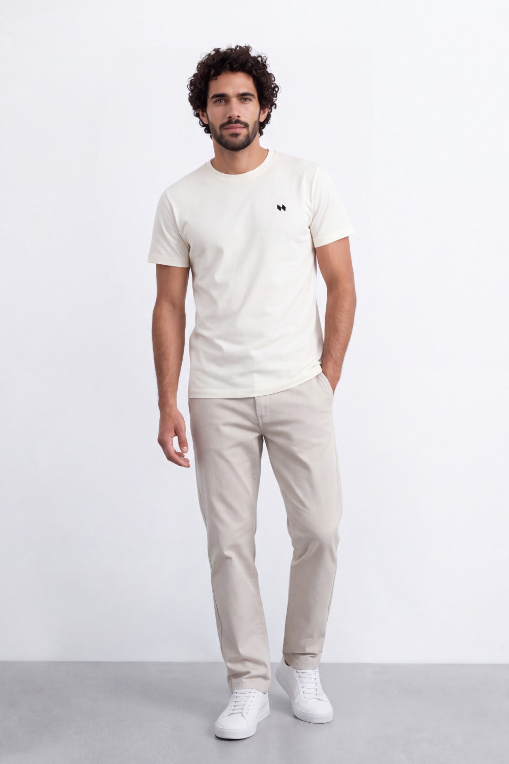 Men's Tomato Store Combed  T-Shirt Minimal Chest Emblem Clean Crew Neck Short Sleeve Slim Fit