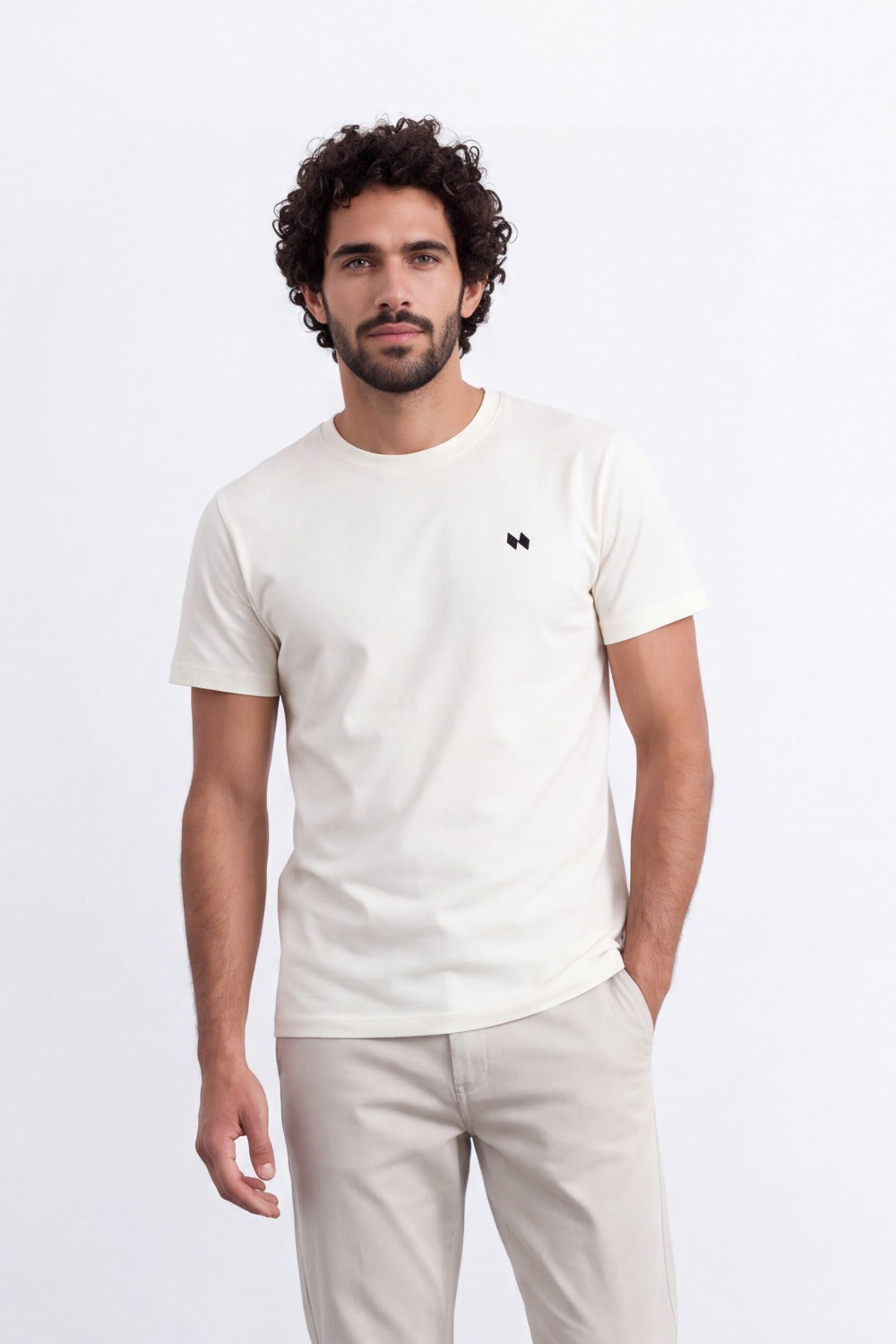 Men's Tomato Store Combed  T-Shirt Minimal Chest Emblem Clean Crew Neck Short Sleeve Slim Fit