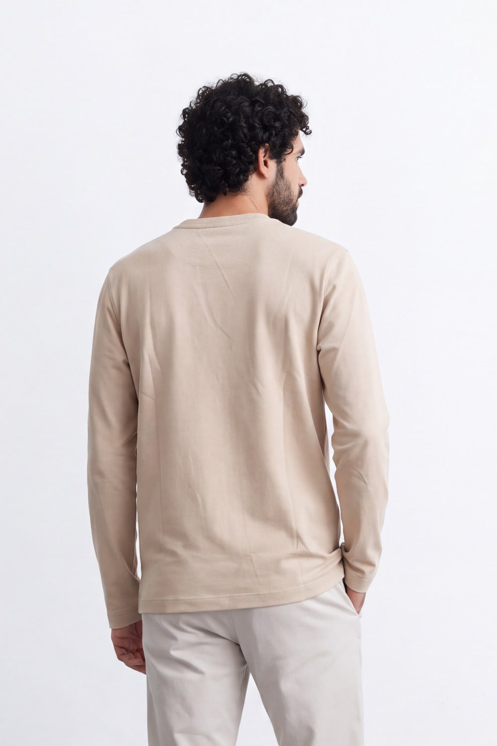 Men's Tomato Store Soft Combed Long Sleeve T-Shirt Clean Crew Neck Minimal Design Slim Fit