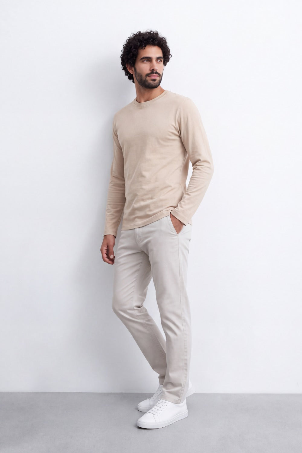 Men's Tomato Store Soft Combed Long Sleeve T-Shirt Clean Crew Neck Minimal Design Slim Fit