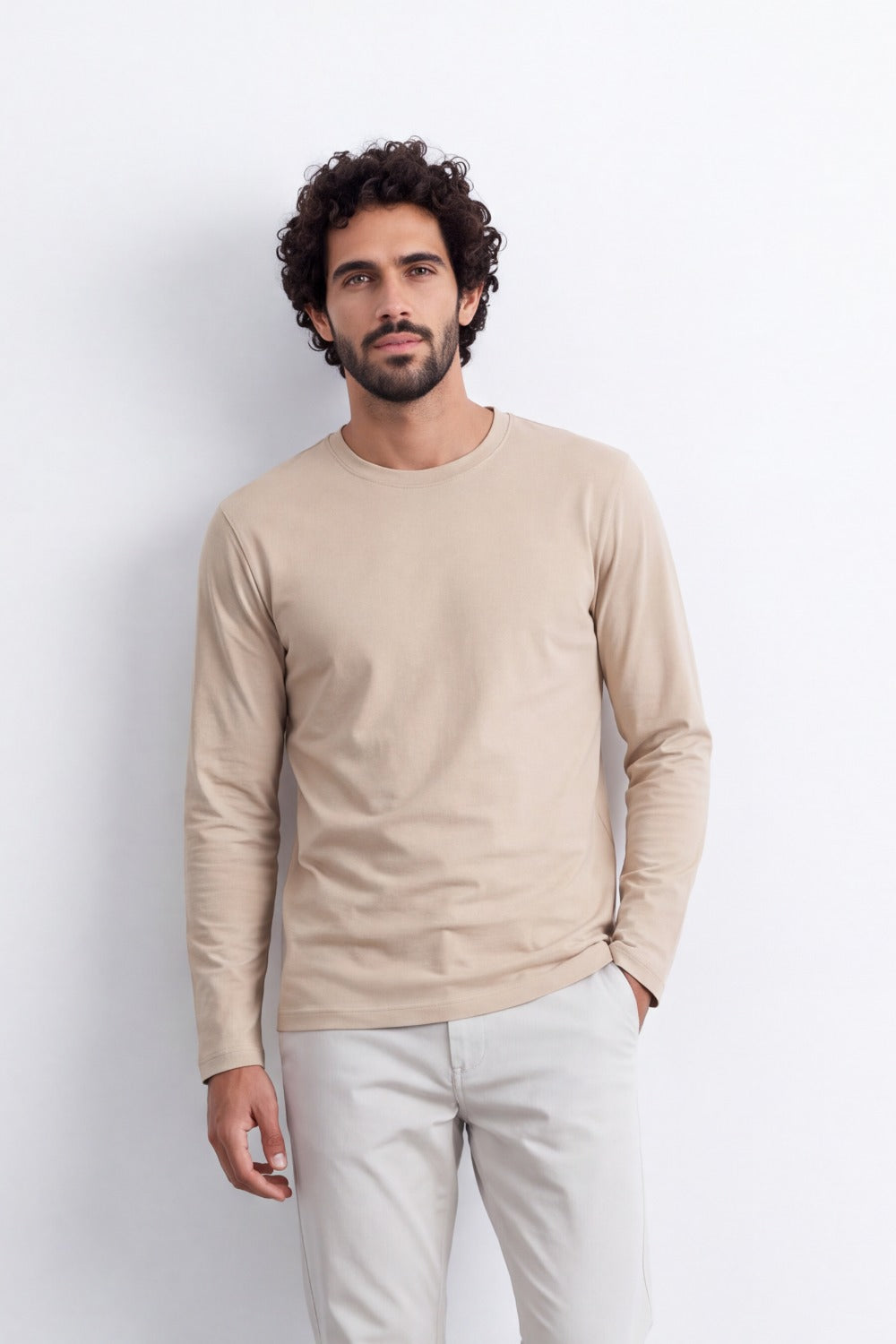 Men's Tomato Store Soft Combed Long Sleeve T-Shirt Clean Crew Neck Minimal Design Slim Fit