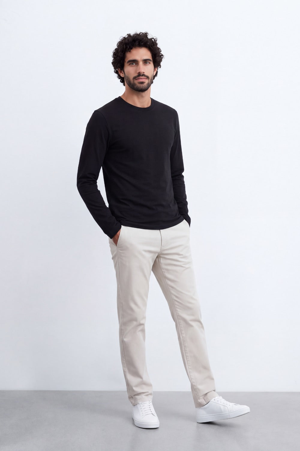 Men's Tomato Store Soft Combed Long Sleeve T-Shirt Clean Crew Neck Minimal Design Slim Fit