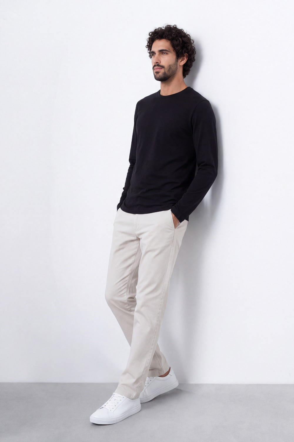 Men's Tomato Store Soft Combed Long Sleeve T-Shirt Clean Crew Neck Minimal Design Slim Fit