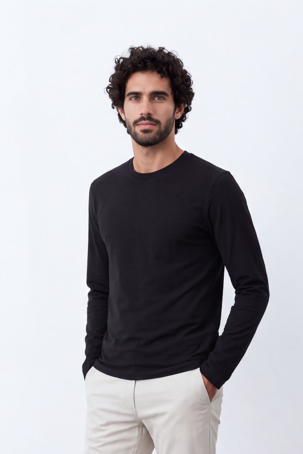Men's Tomato Store Soft Combed Long Sleeve T-Shirt Clean Crew Neck Minimal Design Slim Fit