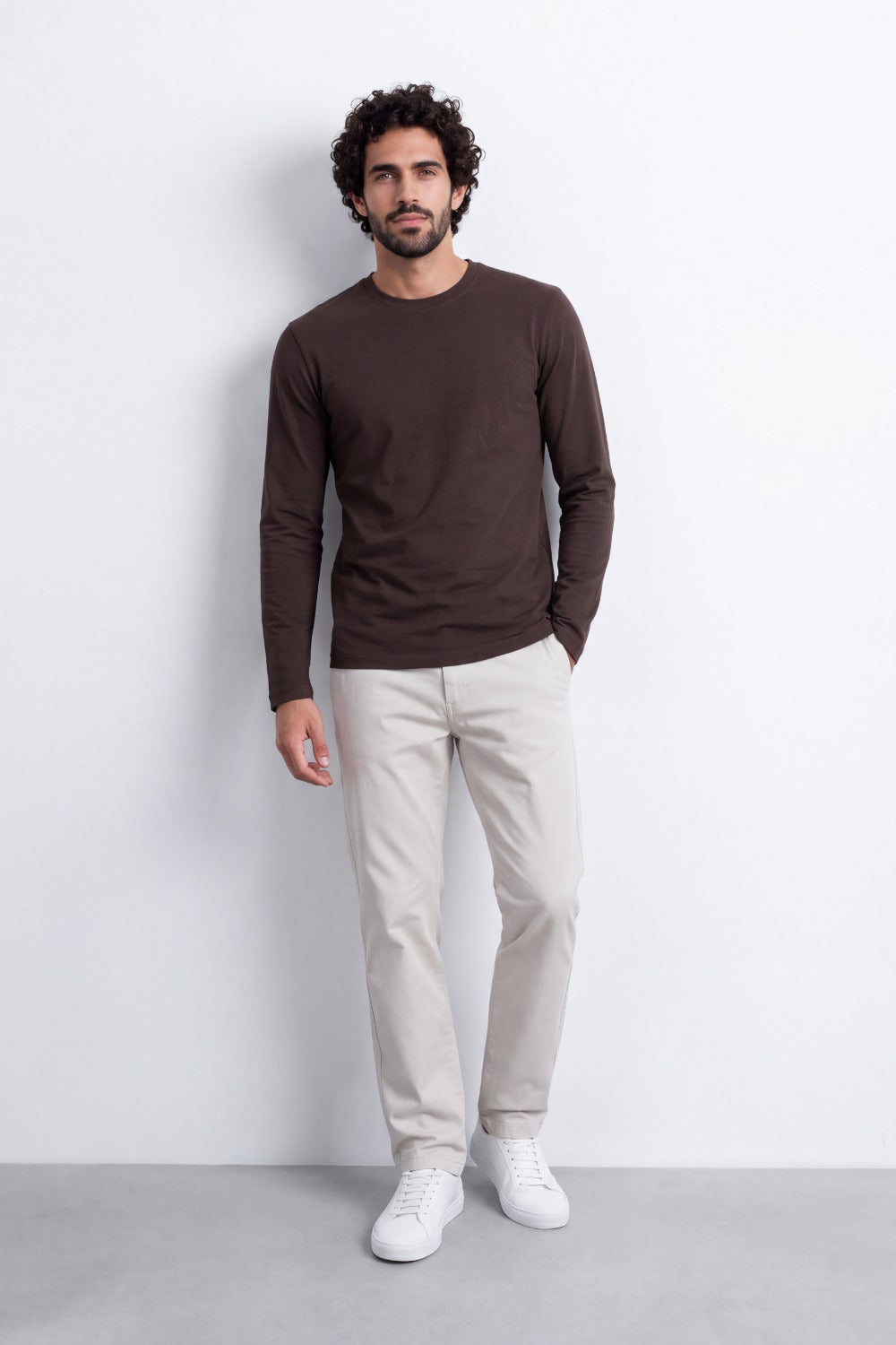 Men's Tomato Store Soft Combed Long Sleeve T-Shirt Clean Crew Neck Minimal Design Slim Fit