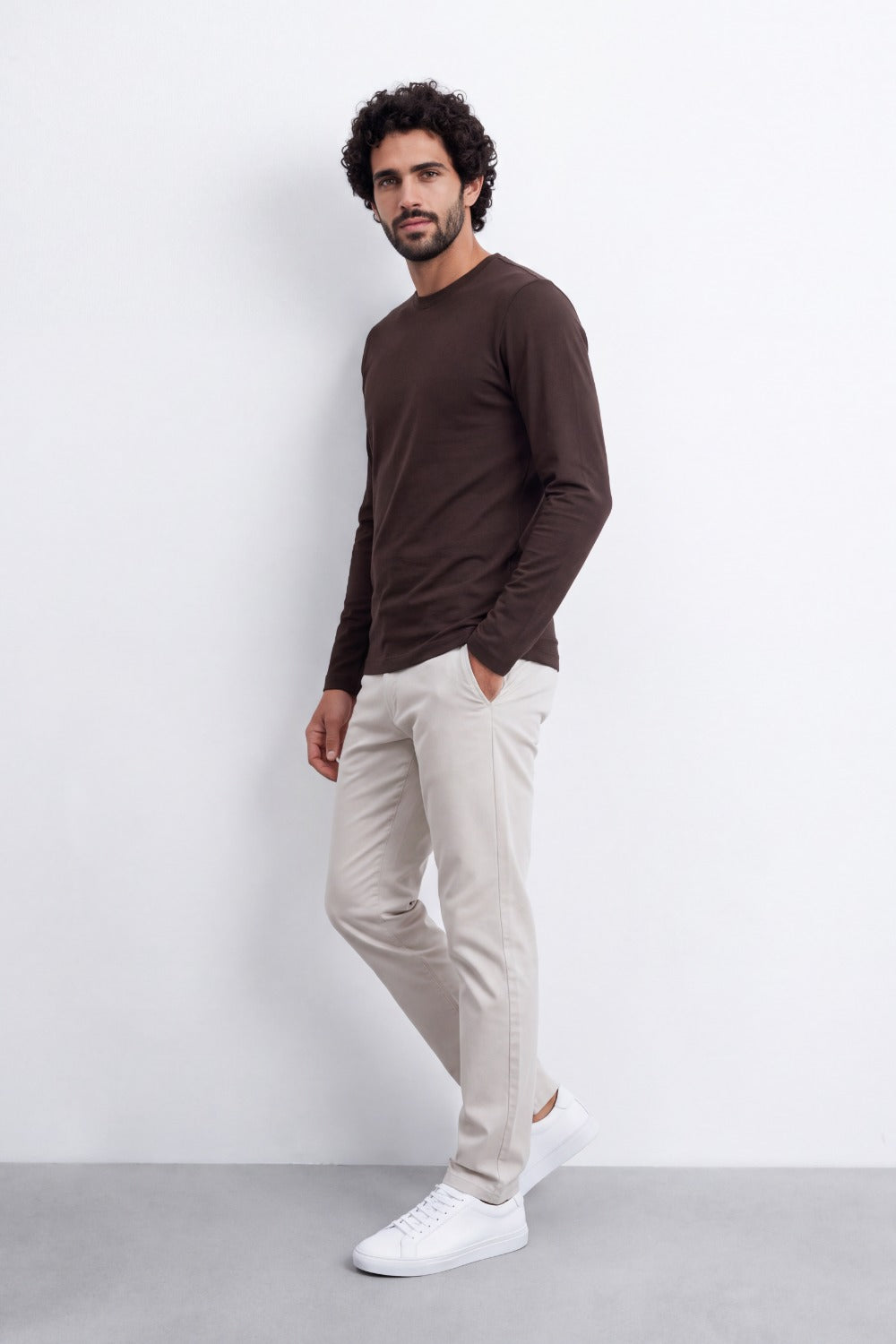 Men's Tomato Store Soft Combed Long Sleeve T-Shirt Clean Crew Neck Minimal Design Slim Fit