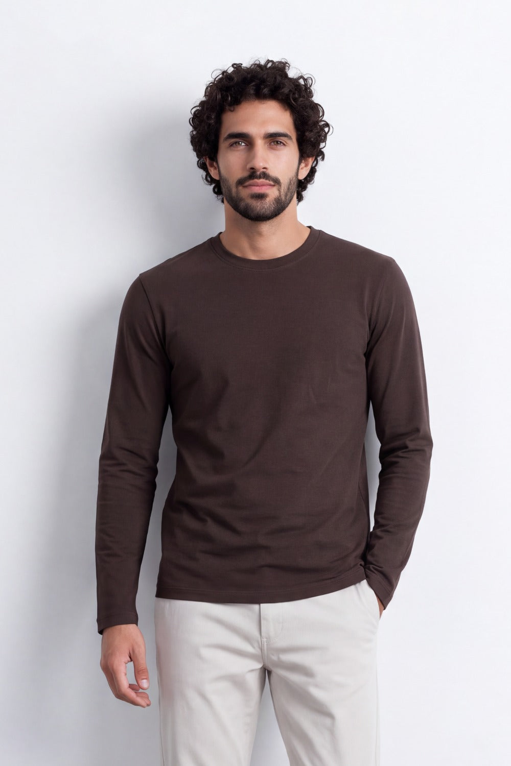 Men's Tomato Store Soft Combed Long Sleeve T-Shirt Clean Crew Neck Minimal Design Slim Fit