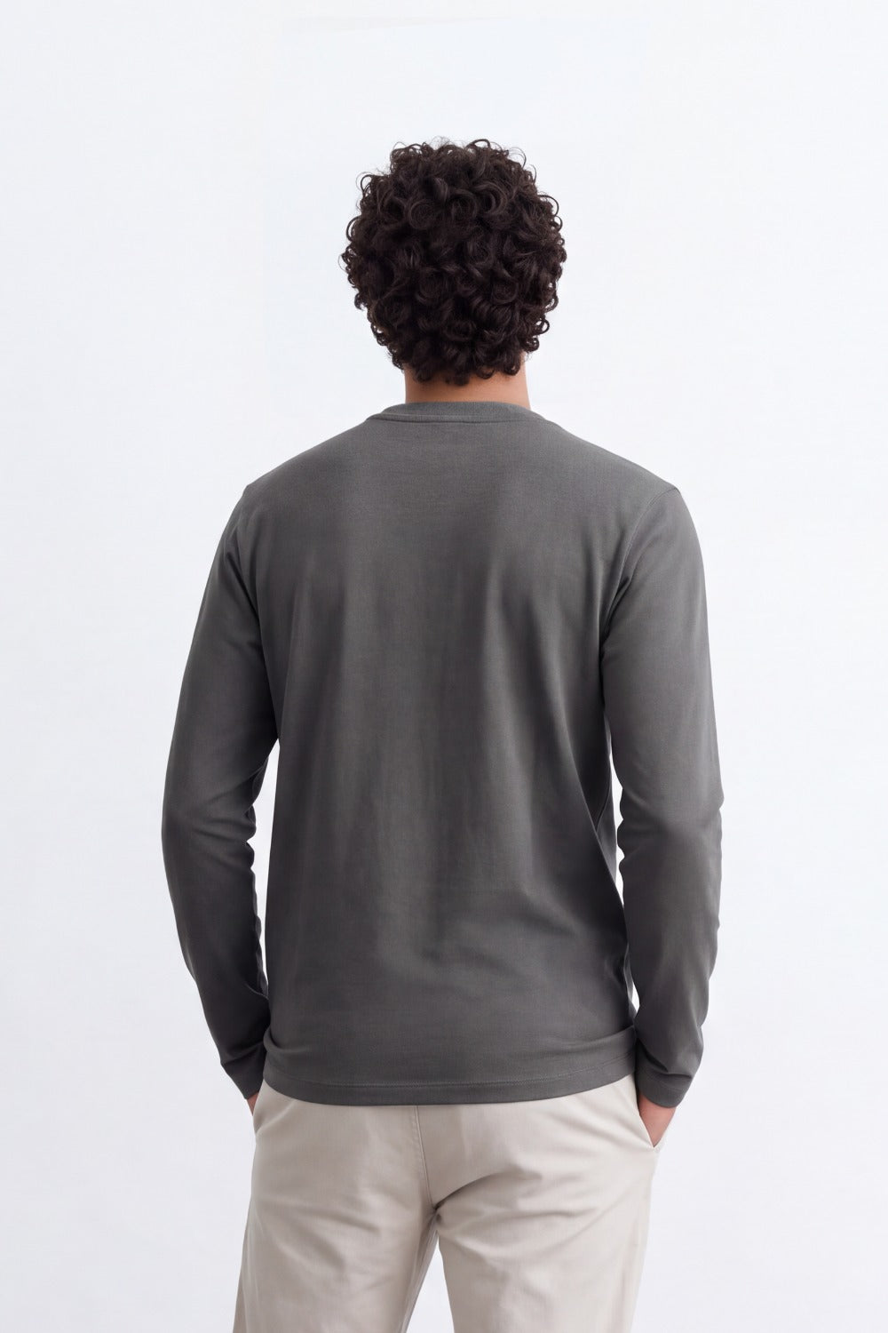 Men's Tomato Store Soft Combed Long Sleeve T-Shirt Clean Crew Neck Minimal Design Slim Fit