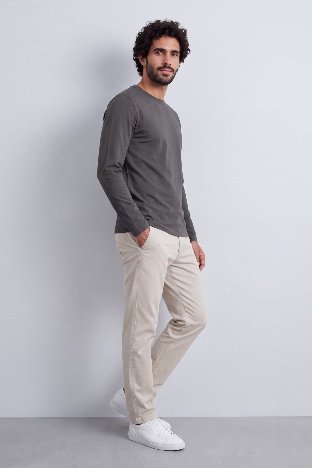 Men's Tomato Store Soft Combed Long Sleeve T-Shirt Clean Crew Neck Minimal Design Slim Fit