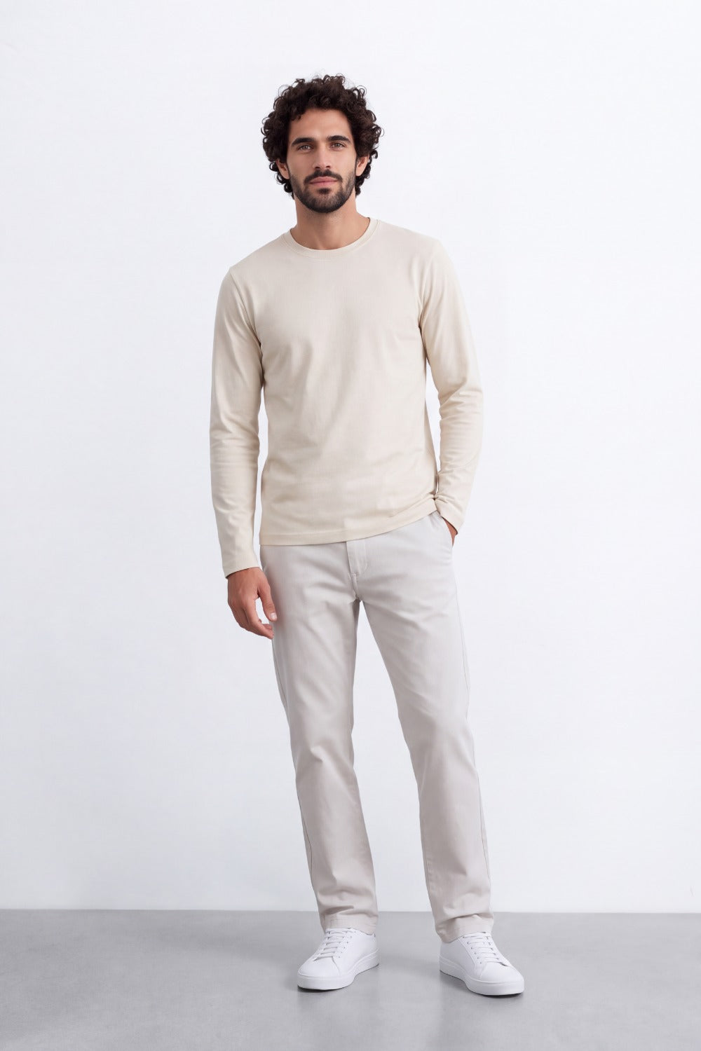 Men's Tomato Store Soft Combed Long Sleeve T-Shirt Clean Crew Neck Minimal Design Slim Fit