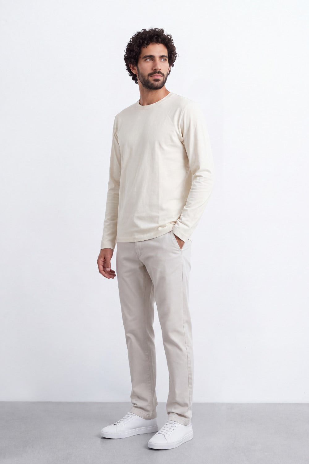 Men's Tomato Store Soft Combed Long Sleeve T-Shirt Clean Crew Neck Minimal Design Slim Fit