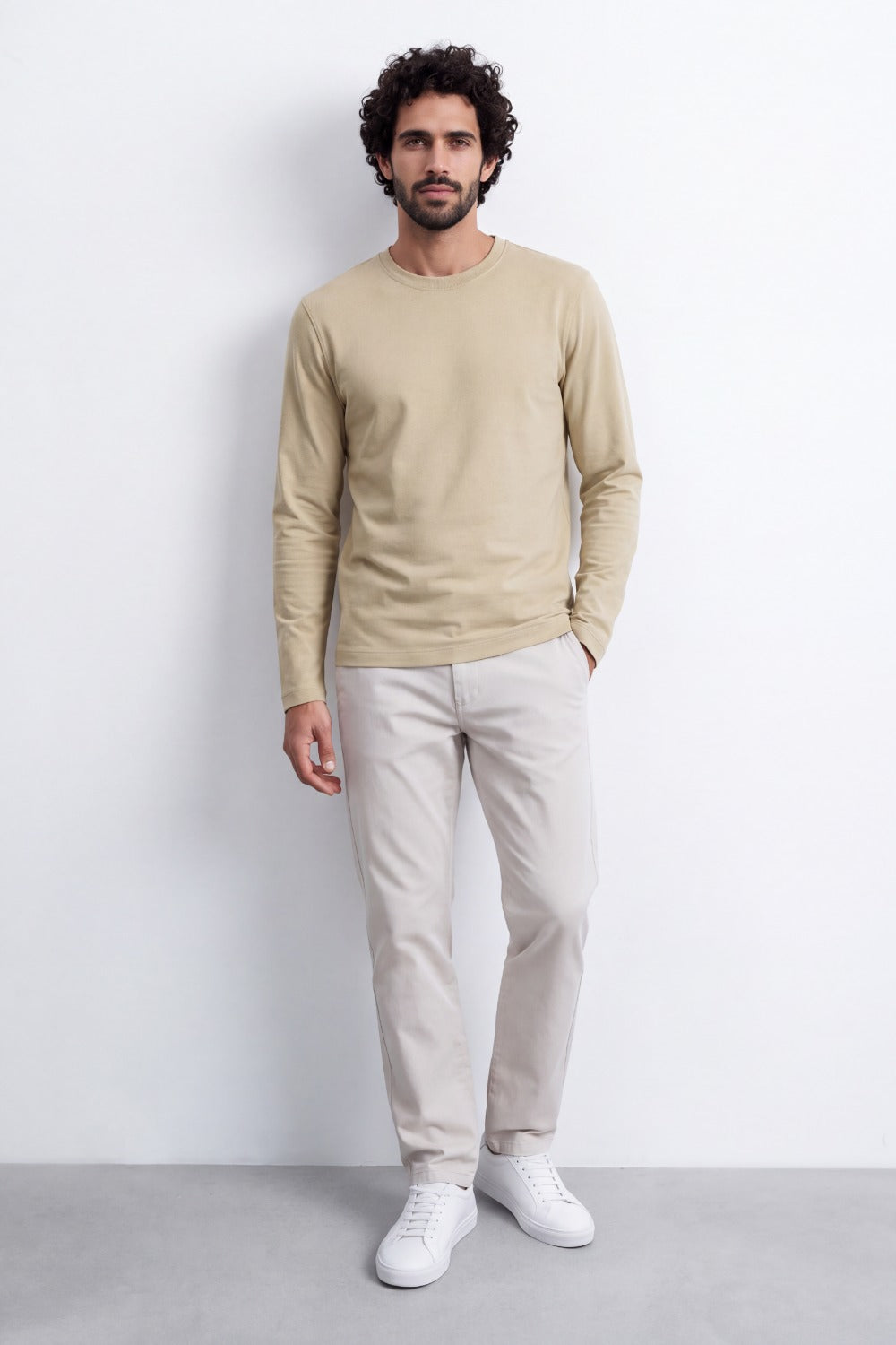 Men's Tomato Store Soft Combed Long Sleeve T-Shirt Clean Crew Neck Minimal Design Slim Fit
