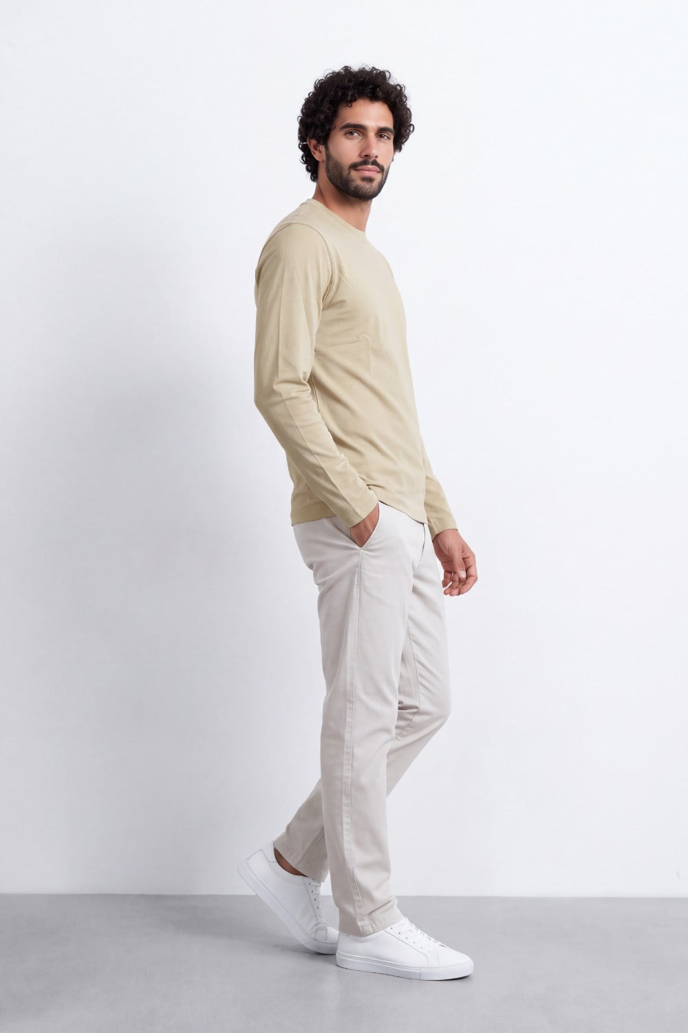 Men's Tomato Store Soft Combed Long Sleeve T-Shirt Clean Crew Neck Minimal Design Slim Fit
