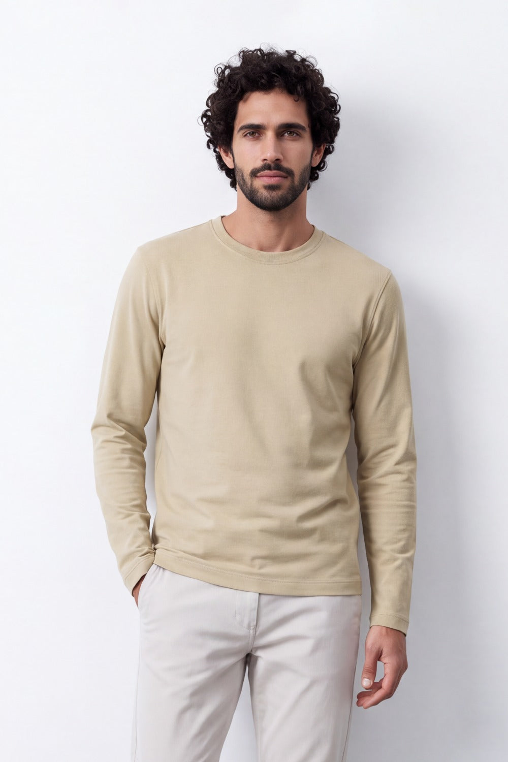 Men's Tomato Store Soft Combed Long Sleeve T-Shirt Clean Crew Neck Minimal Design Slim Fit