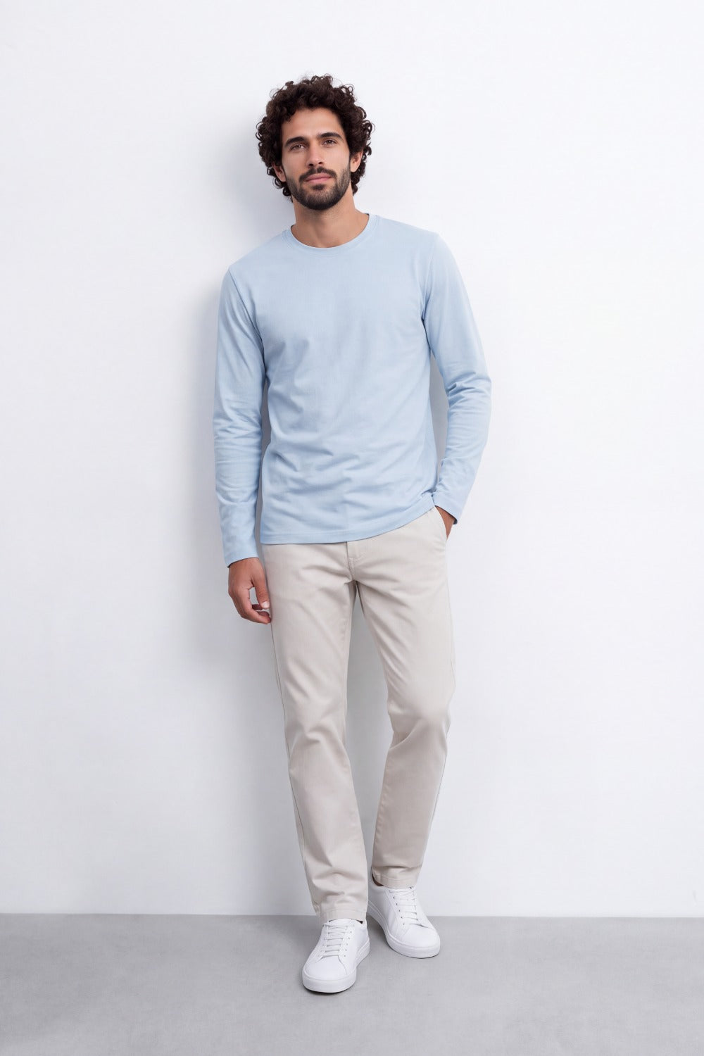 Men's Tomato Store Soft Combed Long Sleeve T-Shirt Clean Crew Neck Minimal Design Slim Fit