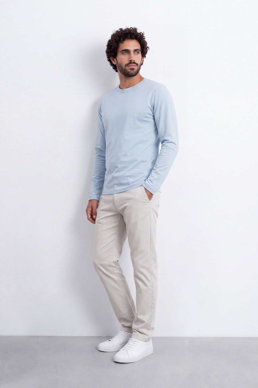 Men's Tomato Store Soft Combed Long Sleeve T-Shirt Clean Crew Neck Minimal Design Slim Fit