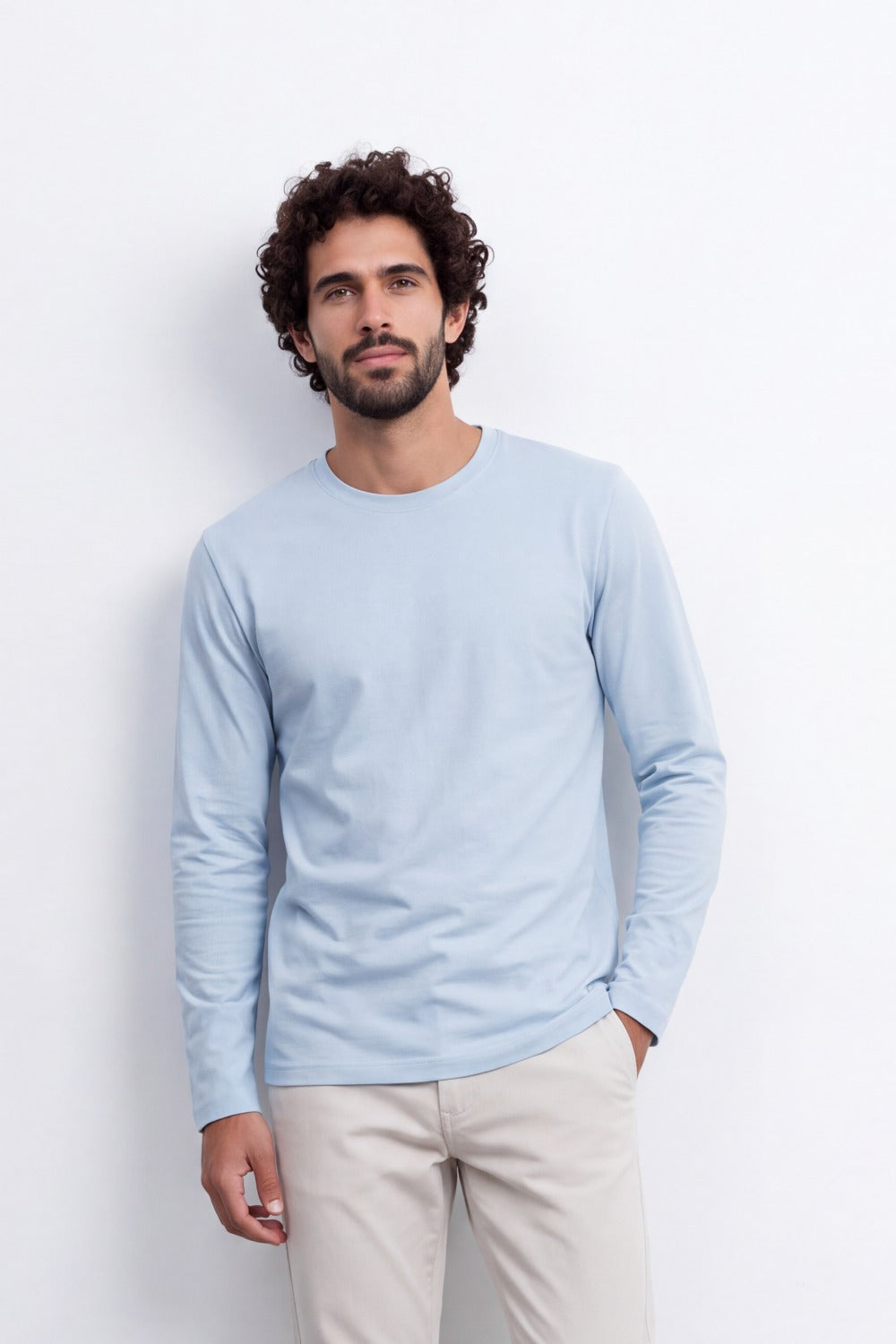 Men's Tomato Store Soft Combed Long Sleeve T-Shirt Clean Crew Neck Minimal Design Slim Fit