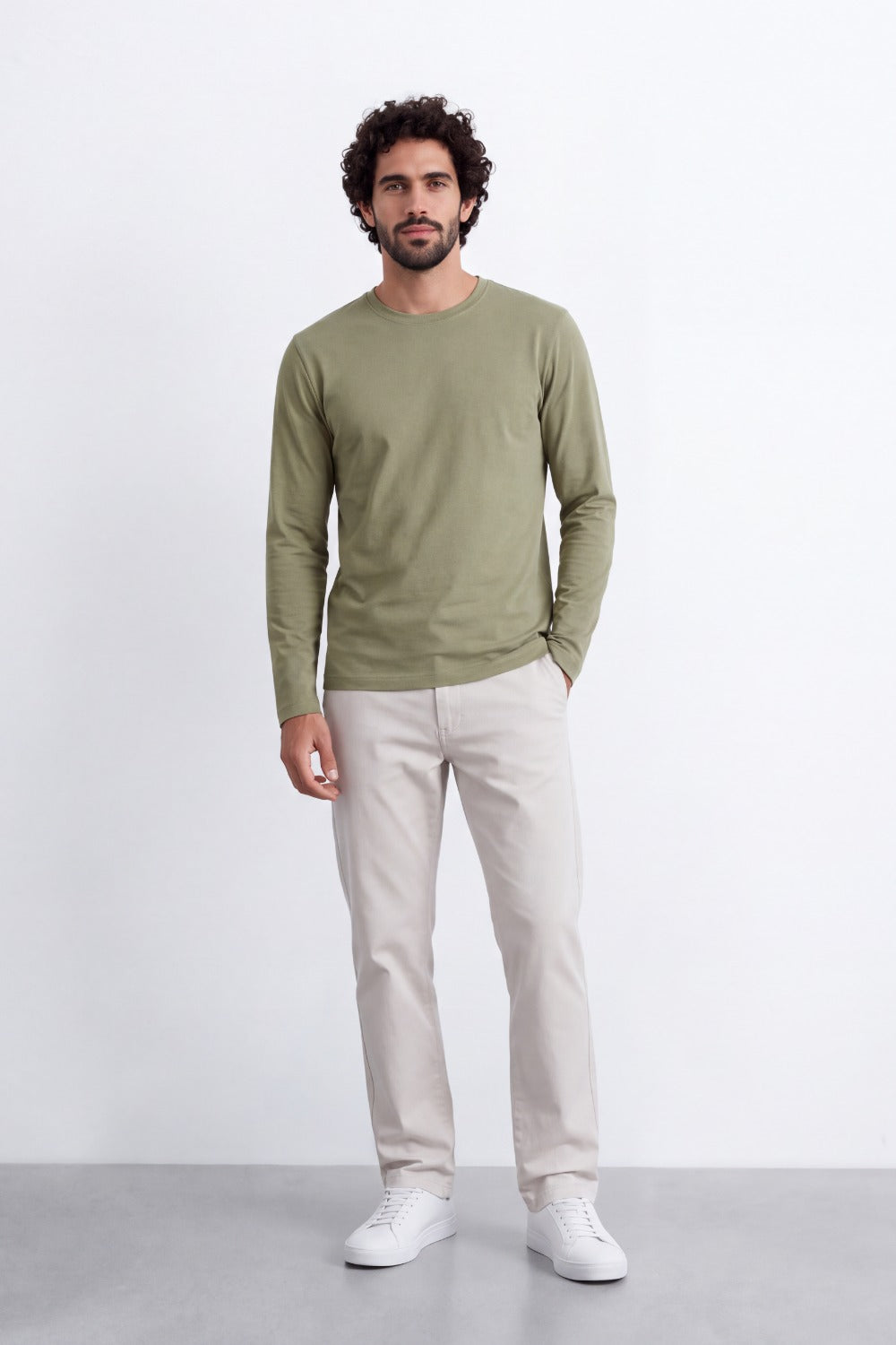 Men's Tomato Store Soft Combed Long Sleeve T-Shirt Clean Crew Neck Minimal Design Slim Fit