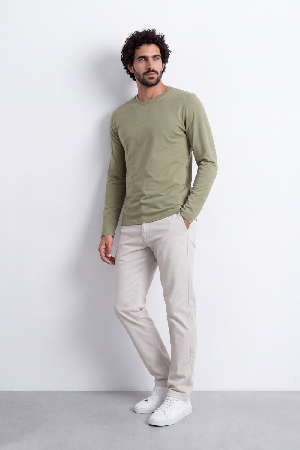 Men's Tomato Store Soft Combed Long Sleeve T-Shirt Clean Crew Neck Minimal Design Slim Fit