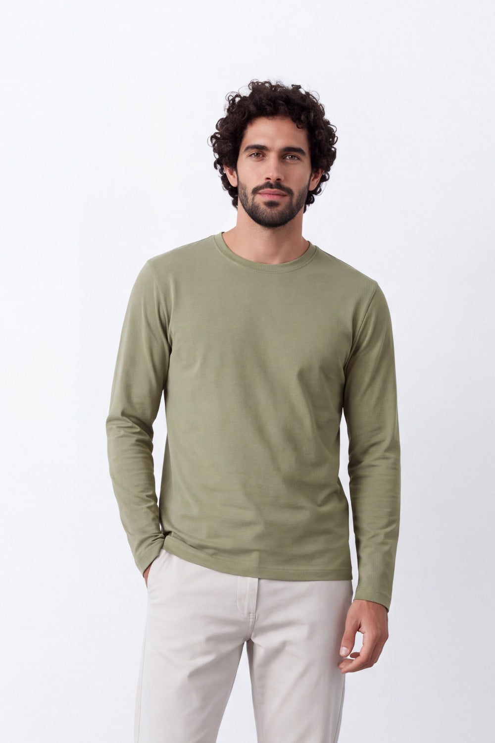 Men's Tomato Store Soft Combed Long Sleeve T-Shirt Clean Crew Neck Minimal Design Slim Fit