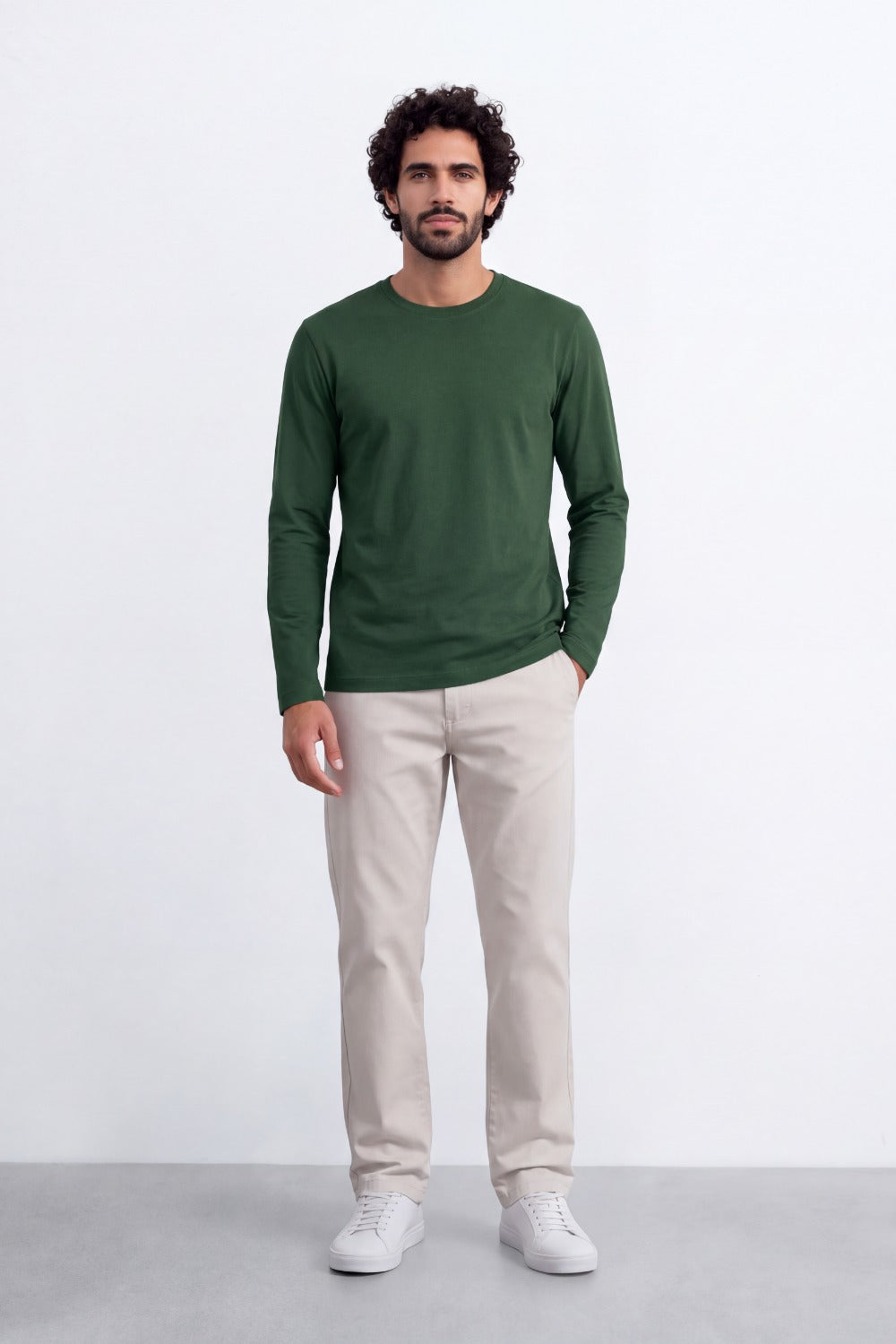 Men's Tomato Store Soft Combed Long Sleeve T-Shirt Clean Crew Neck Minimal Design Slim Fit