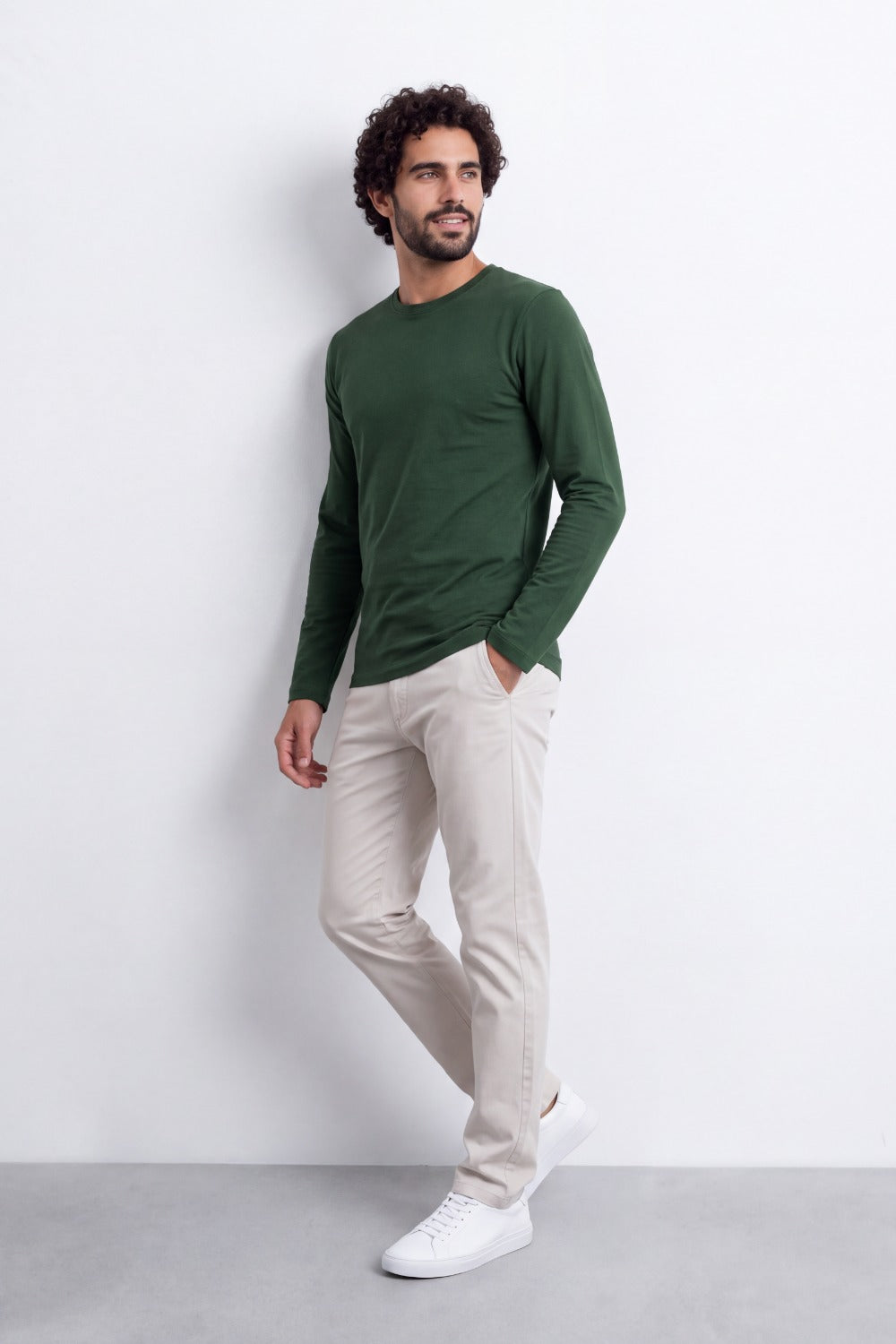 Men's Tomato Store Soft Combed Long Sleeve T-Shirt Clean Crew Neck Minimal Design Slim Fit